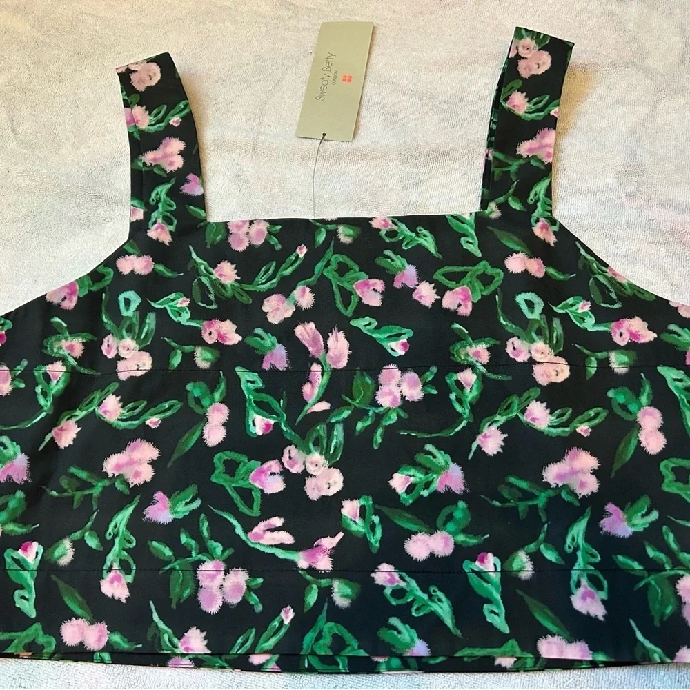 Sweaty Betty Black Tank Top with Pink and Green Floral Pattern - Picture 2 of 5